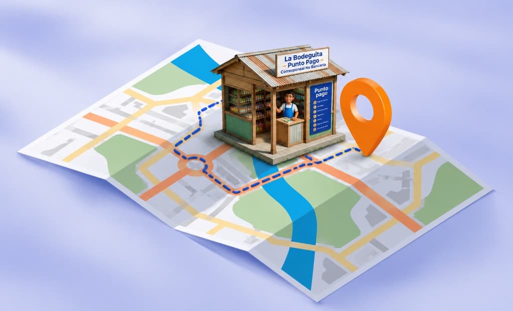Ilustración La Bodeguita — Punto Pago corresponsal no bancario, mapa y pin de ubicación